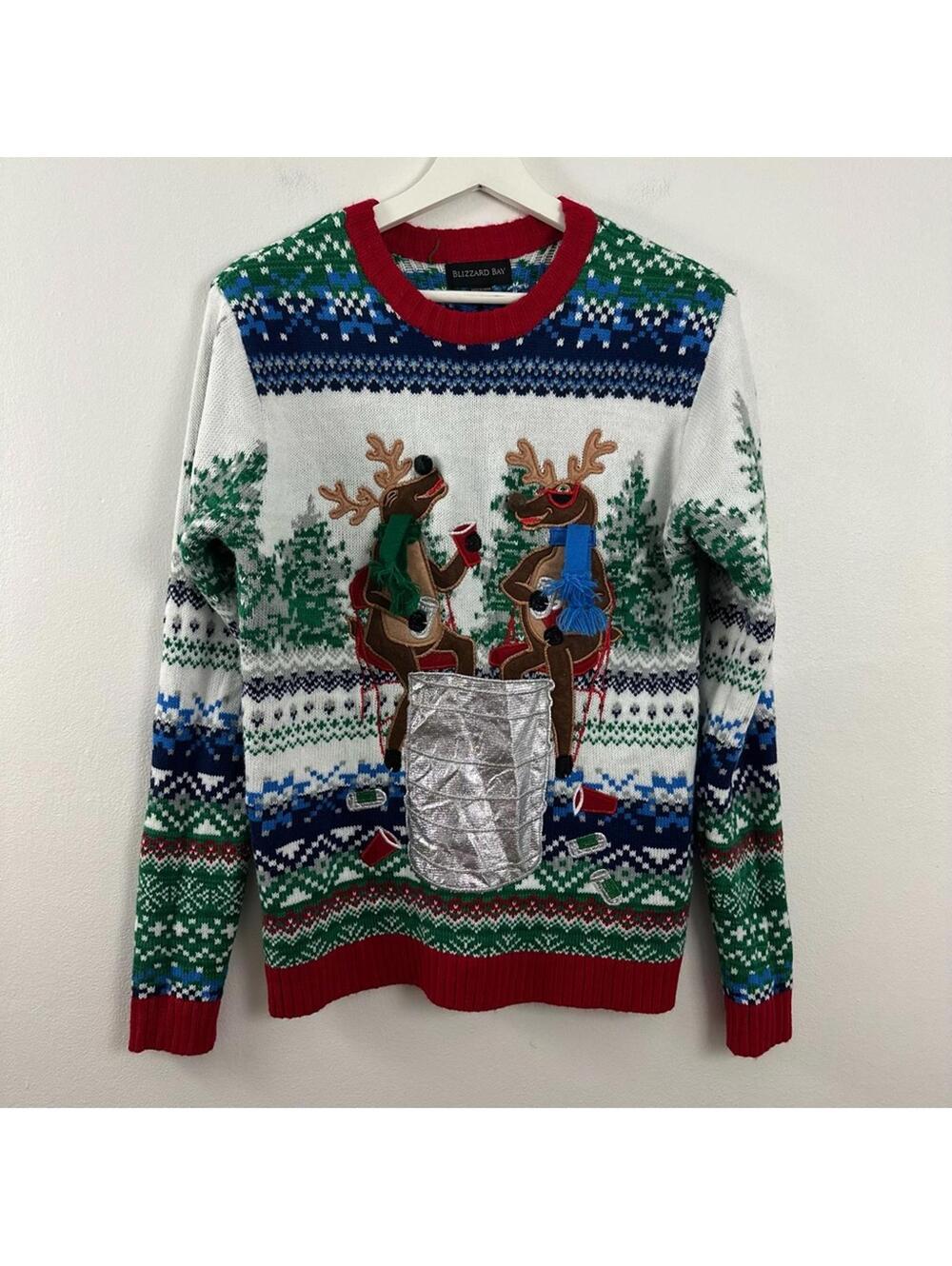 Blizzard Bay Moose Drinking Christmas Sweater Men's Size S
